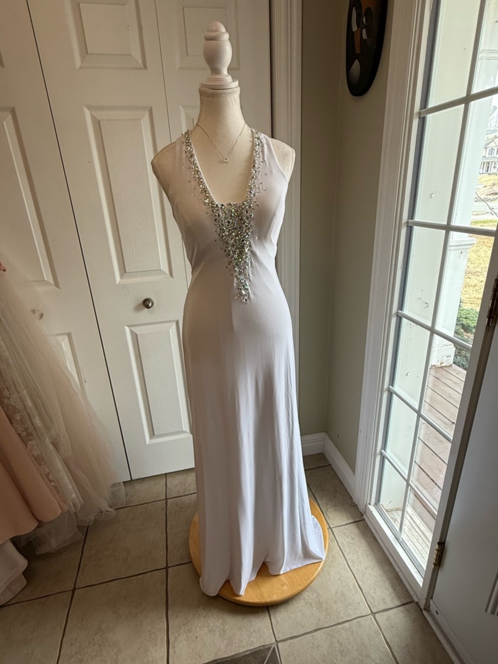 Ignite Evenings White Beaded V-Neck Maxi Dress